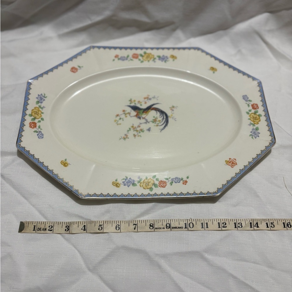 Vintage Floral Oval Large Platter with Bird Design